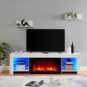 79 in. Electric Fireplace TV Stand in White