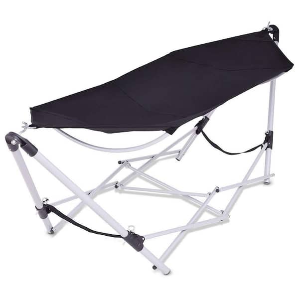 Alpulon 7.9 ft. Outdoor Portable Folding Steel Frame Hammock Bed with Bag in Black