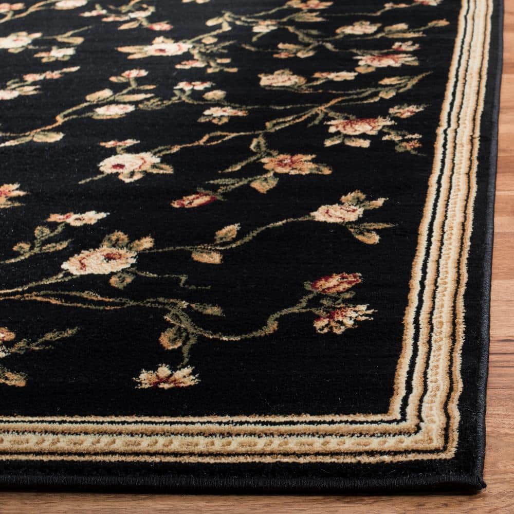 Black Floral Hand-Knotted Synthetic Area Rug, 3'3" x 5'3"