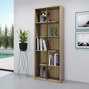 11.6 in. W Walnut 2-Tier Shelf Modern Geometric Bookcase