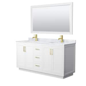 Miranda 66 in. W x 22 in. D x 33.75 in. H Double Sink Bath Vanity in White with White Carrara Marble Top and Mirror
