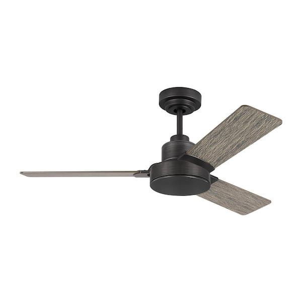 Generation Lighting Jovie 44 in. Modern Indoor/Outdoor Aged Pewter Ceiling Fan with Light Grey Weathered Oak Blades and Wall Control