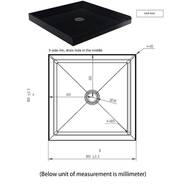 JimsMaison 35 in. L x 35 in. W Alcove Shower Pan Base with Center