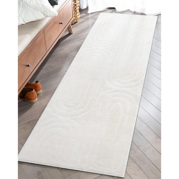 Ivory 2 ft. x 7 ft. 3 in. Runner Feliz Boho Rainbow Modern Geometric Shag Area Rug