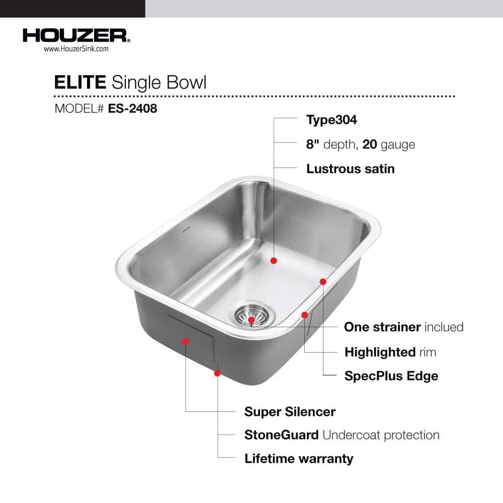 Elite 23.25'' Stainless Steel Undermount Single Bowl Kitchen Sink