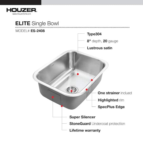 HOUZER Houzer Elite 24 in. Stainless Steel Undermount Single Bowl 