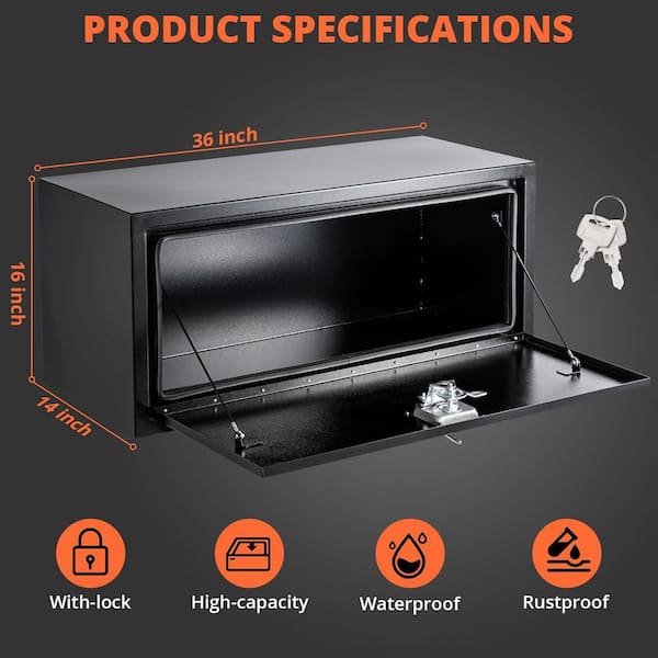 36 in. Black Steel Underbody Truck Tool Box with T-Handle Latch