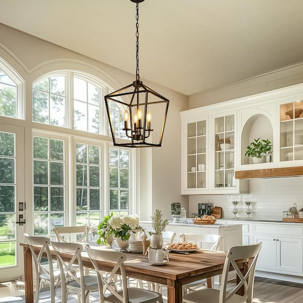 4-Light Black Cage Chandelier Pendant Light with Iron Birdcage Design and E12 Sockets for Dining Room, Bedroom, Foyer