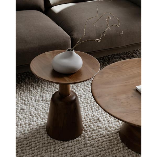 NADAAL STUDIOS Quincy 16 in. x 16 in. x 18 in. Dark Brown Round Wood End Table - A Harmony of Sculpted Acacia, Dark Brown