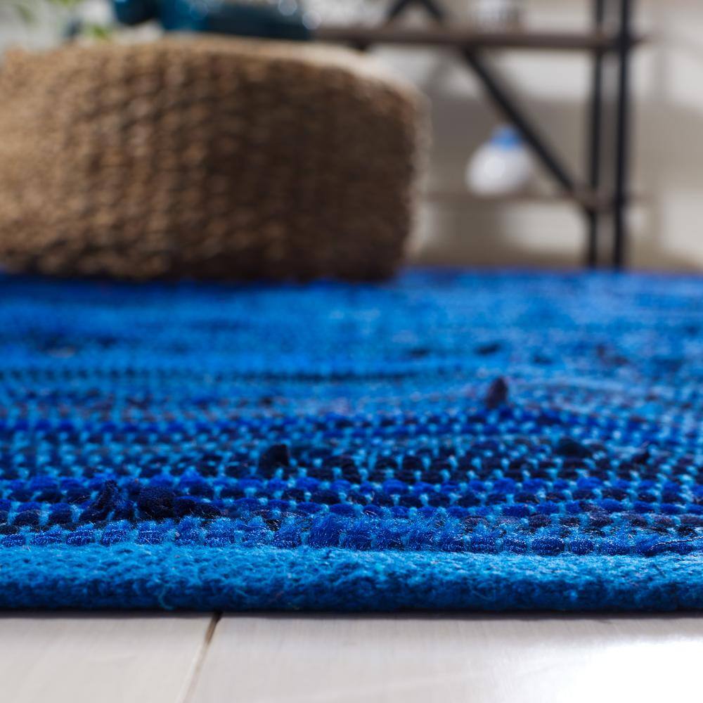 Handmade Striped Blue Cotton Flat Woven Area Rug 10'x14'