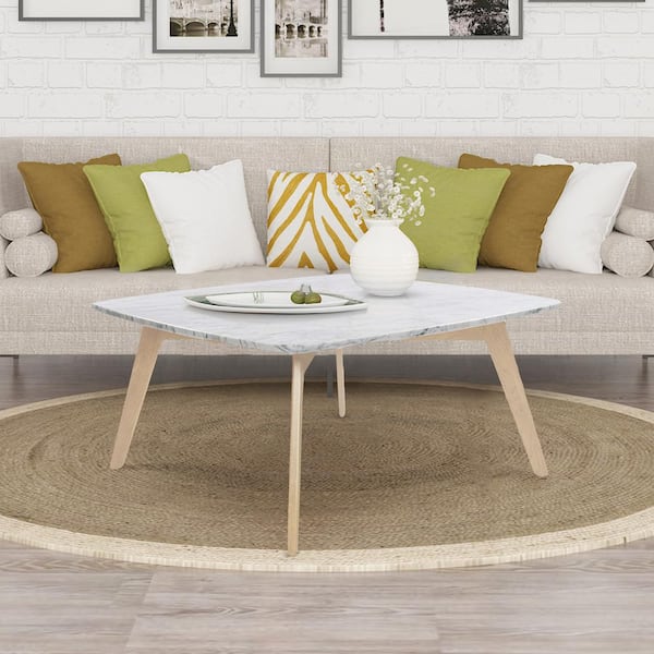 Vezzana 32 in. White/Brown Medium Square Marble Coffee Table