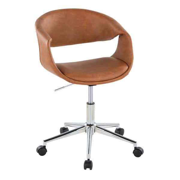 Curvo Fabric Ergonomic Task Chair 33 in. Chrome Metal and Camel Faux Leather Upholstered with Nonadjustable Arms