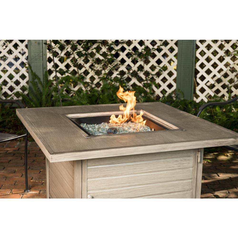 Langhorne Square Aluminum Gas Fire Pit Table in Barnwood Finish