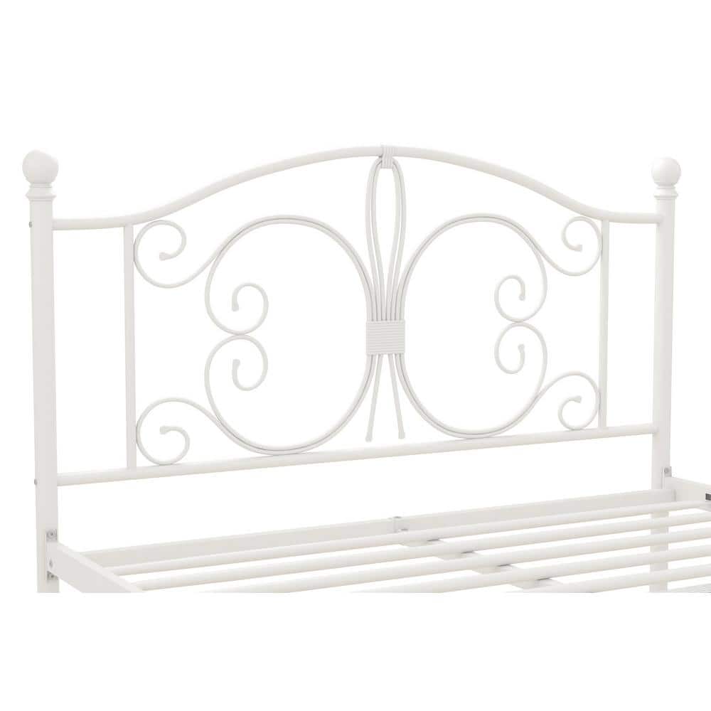 White Metal Full Bed with Scrollwork Headboard