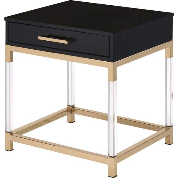 Benjara 18 in. Black and Gold Rectangle Wood End Table with Metal Base ...