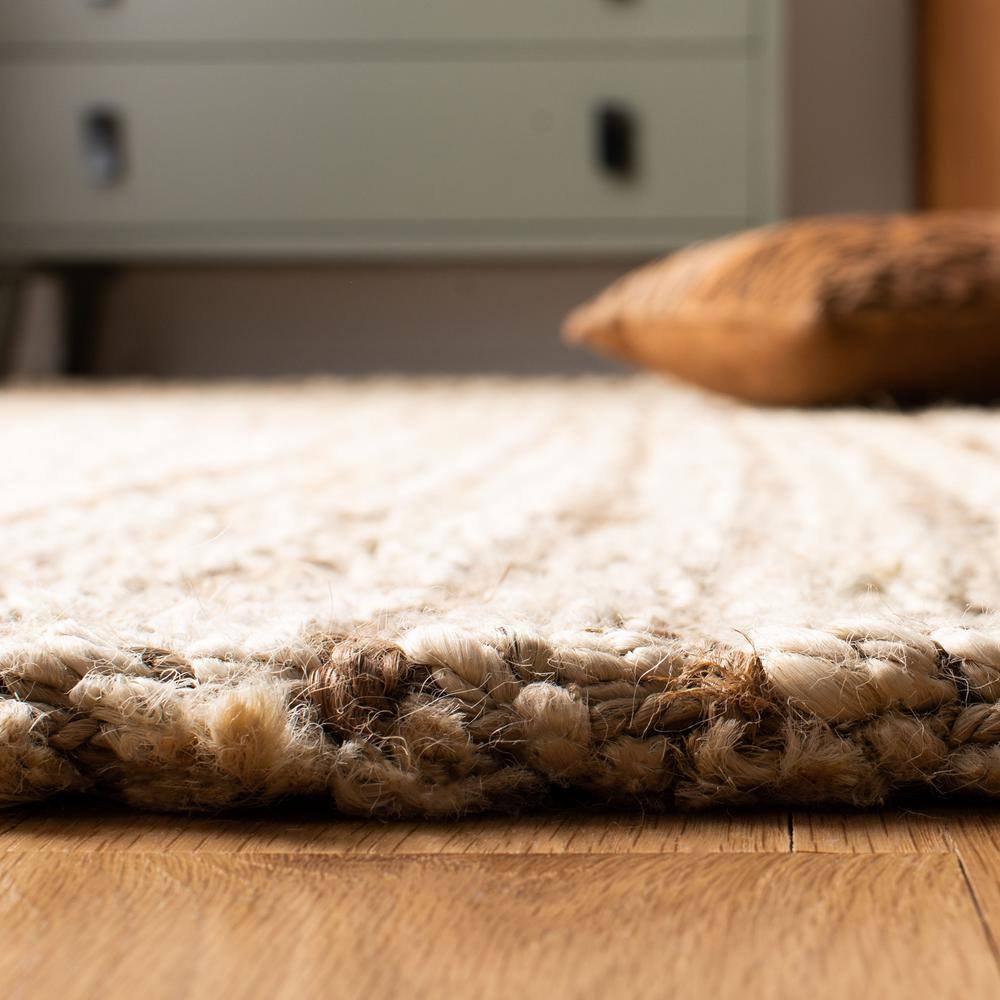 Ivory and Natural Jute Square Hand-Woven Area Rug