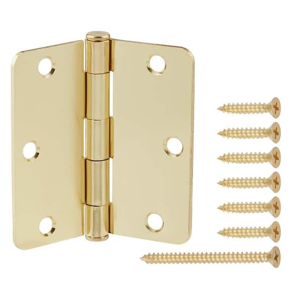 3-1/2 in. x 1/4 in. Radius Bright Brass Squeak-Free Door Butt Hinge