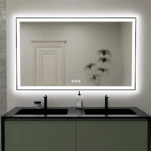 Modern 60 in. W x 36 in. H Framed LED Single LED Anti-Fog Bathroom Vanity Mirror in Matte Black