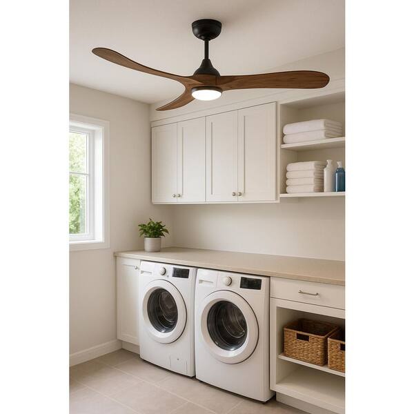 HINKLEY - Swell Illuminated 56.0 in. Indoor/Outdoor Integrated LED Matte Black Ceiling Fan with Remote Control