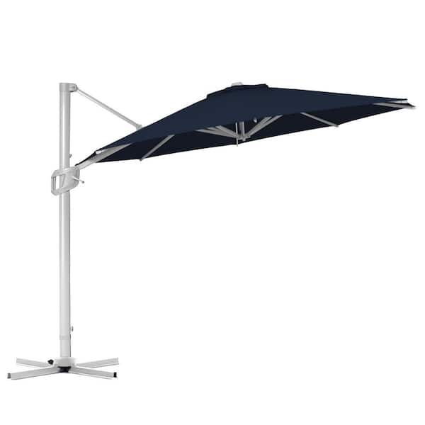 PASAMIC 12 ft. Aluminum Patio Umbrella Outdoor Cantilever Offset Umbrella, 360 Rotation And Pole Cross Base in Navy Blue