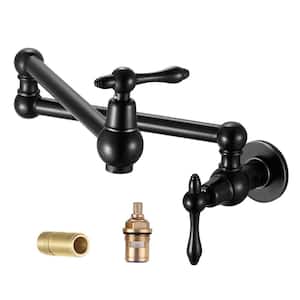 Wall Mount Pot Filler Faucet with Dual Joint Swing Arm in Matte Black