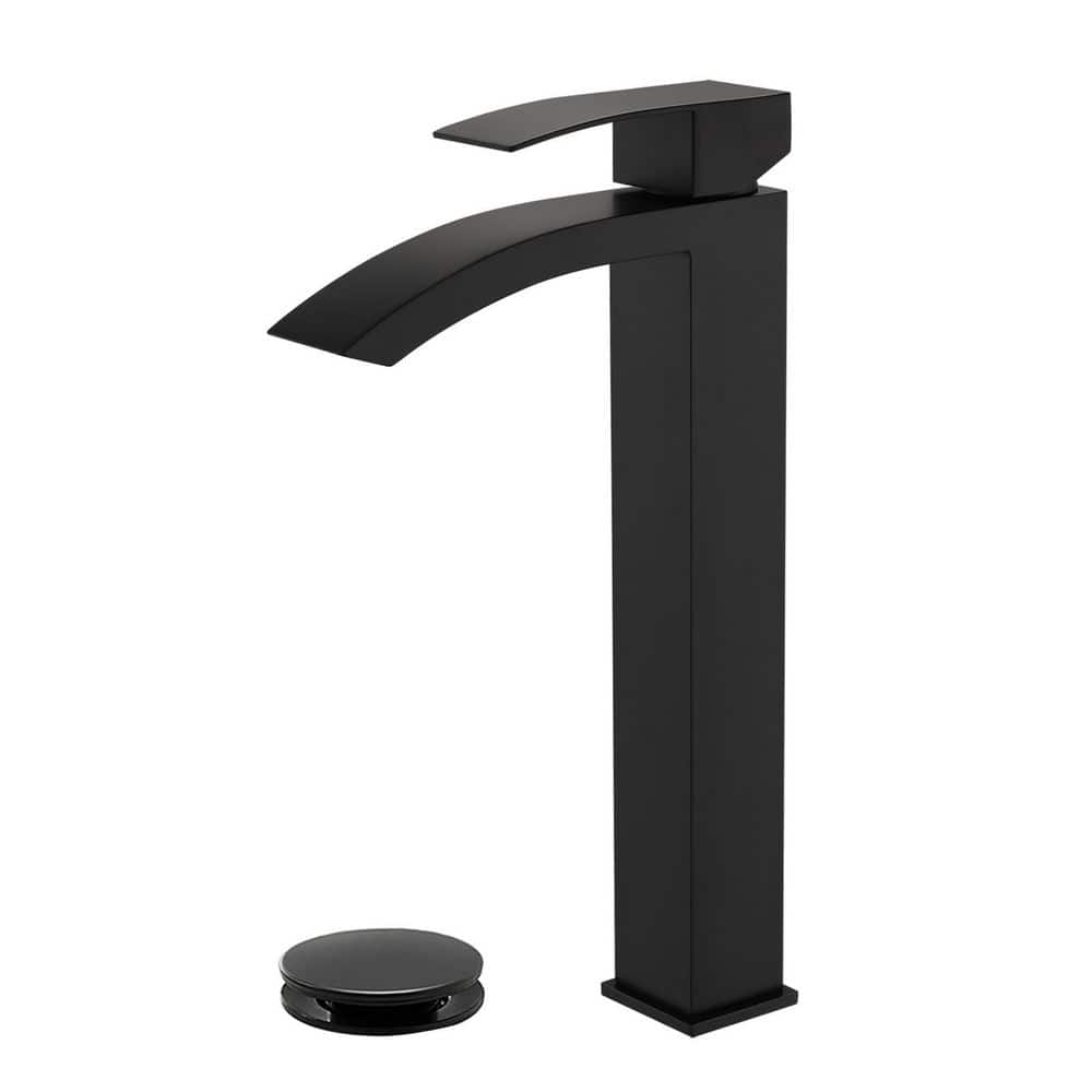 Single Handle Vessel Sink Faucet with Pop-Up Drain, Waterfall Tall Single H