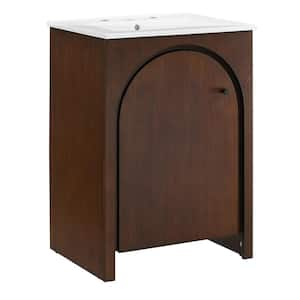 Appia 24 in. W Ceramic Bathroom Vanity in Walnut White Top