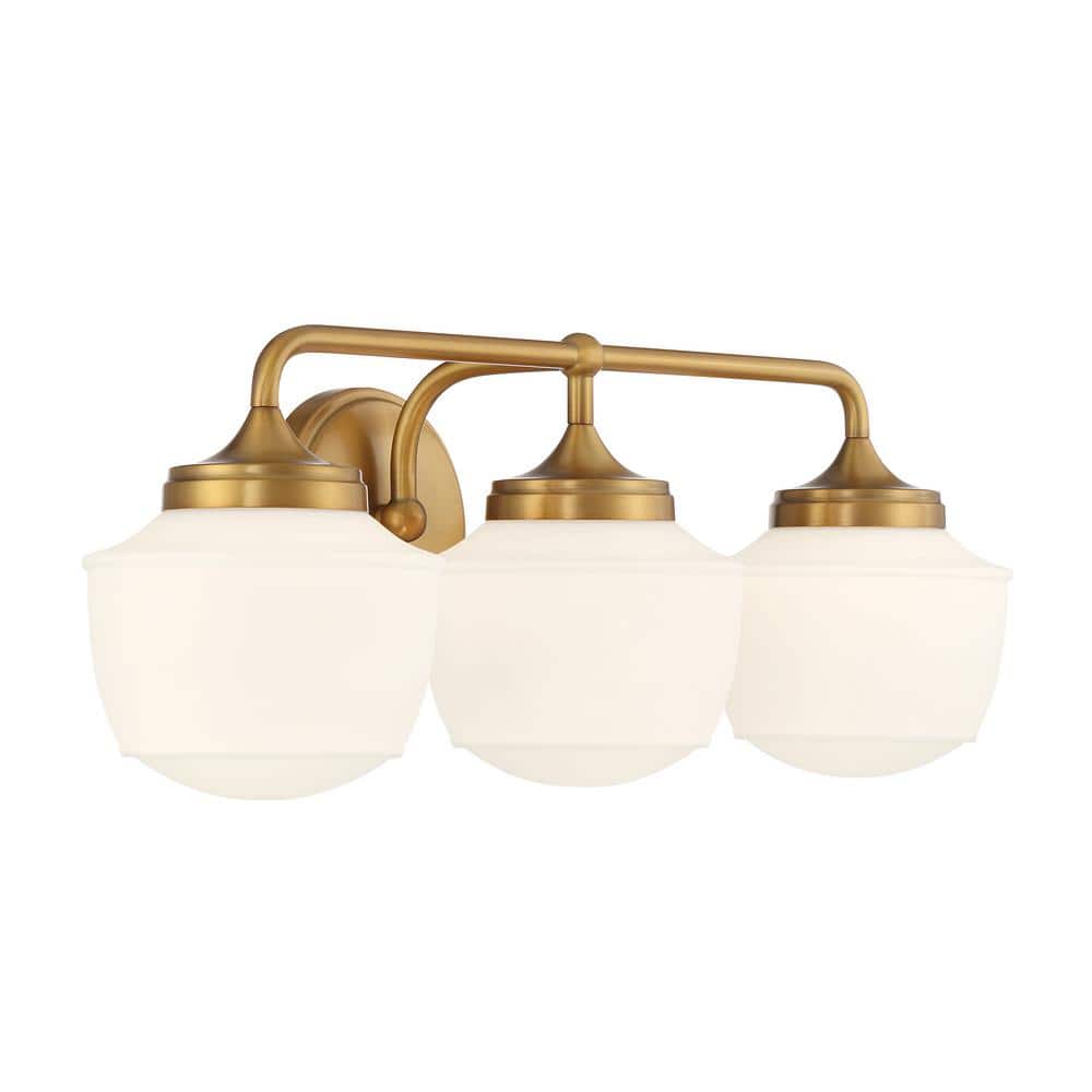 Cornwell 23" Antique Brass Vanity Light with Opal Glass Shades