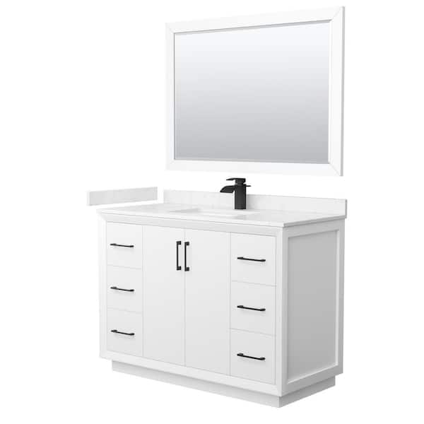 Wyndham Collection Strada 48 in. W x 22 in. D x 35 in. H Single Bath Vanity in White with Carrara Cultured Marble Top and 46 in. Mirror