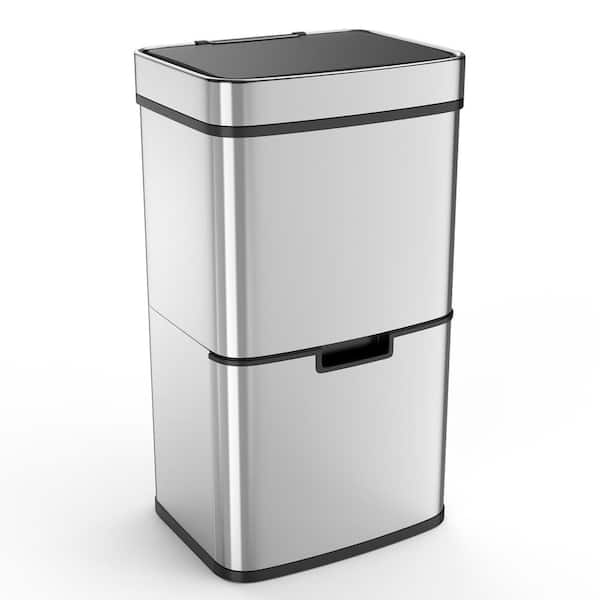 Siavonce 16 Gal. Silver Rectangular Trash Classification Steel Trash Can with Stylish Smart Lid