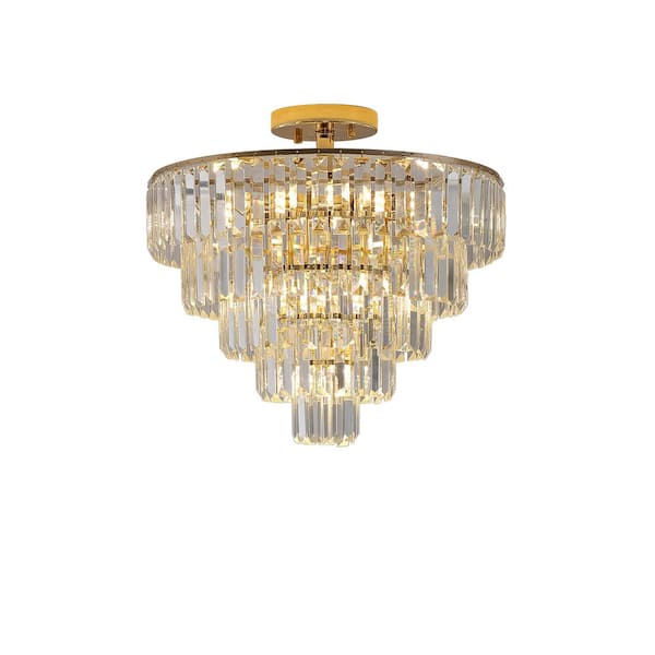 Runesay 10-Light 19.7 in. Modern Gold Luxury Crystal Hanging Chandeliers Pendant Lights Fixture for Dining Room Bedroom