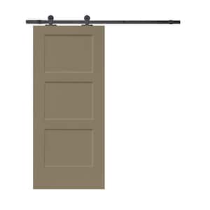 30 in. x 80 in. 3-Panel Olive Green Stained Composite MDF Equal Style Interior Sliding Barn Door with Hardware Kit