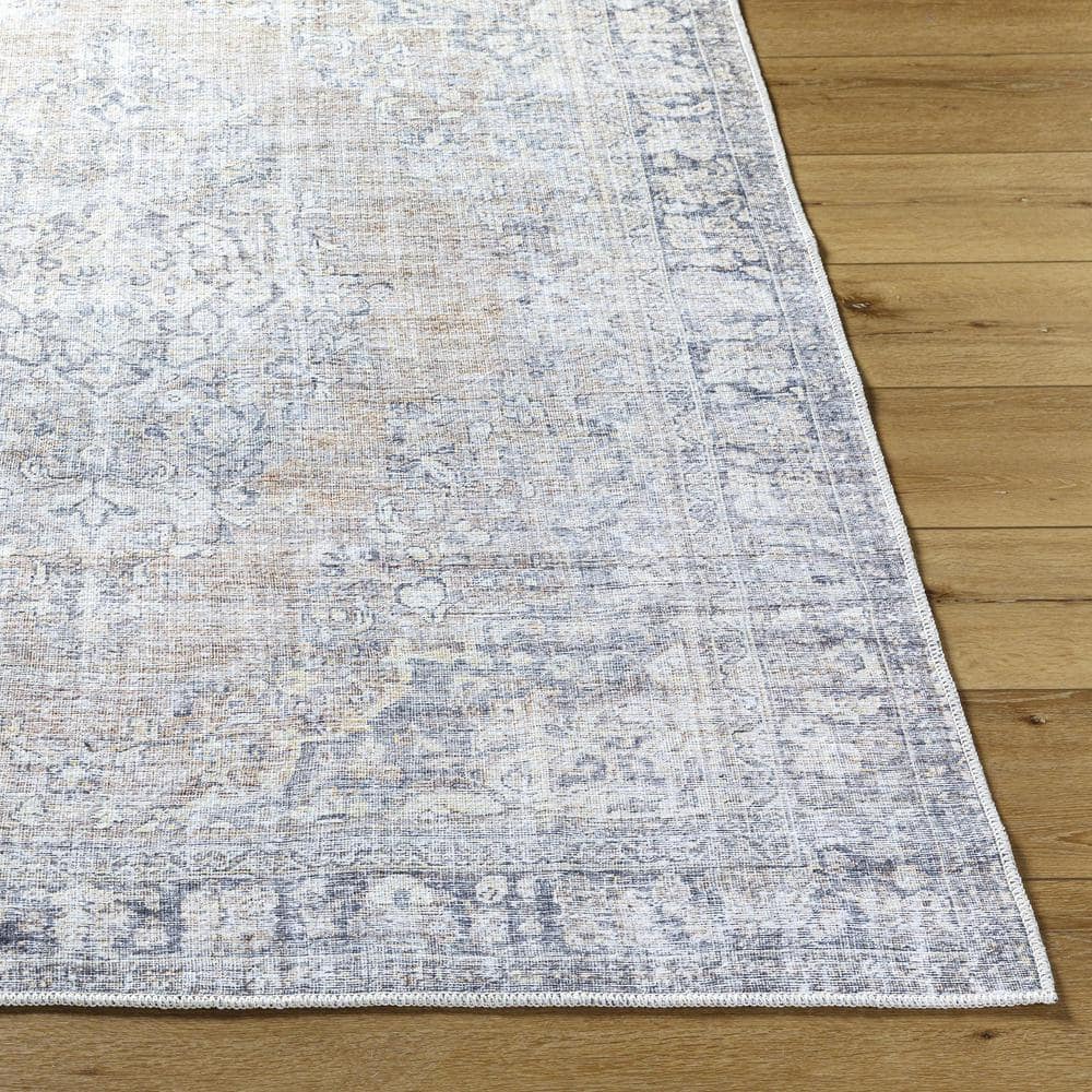 Gray and Slate Blue Polyester Reversible Washable Area Rug