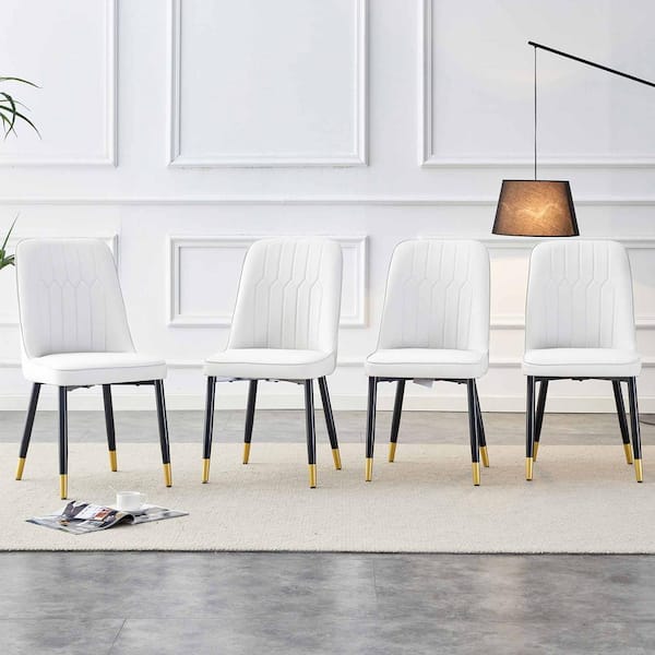 Polibi Modern White PU Leather Seat Dining Chairs Set of 4 for Kitchen, Living, Dining Room