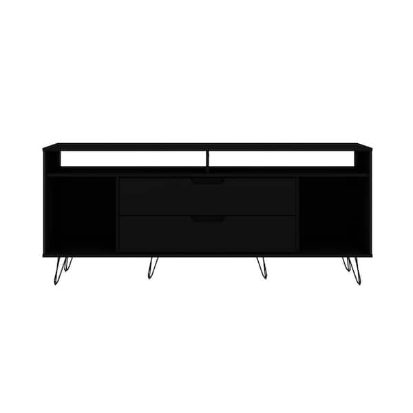 Manhattan Comfort Rockefeller 63 in. Black Composite TV Stand Fits TVs Up to 60 in.