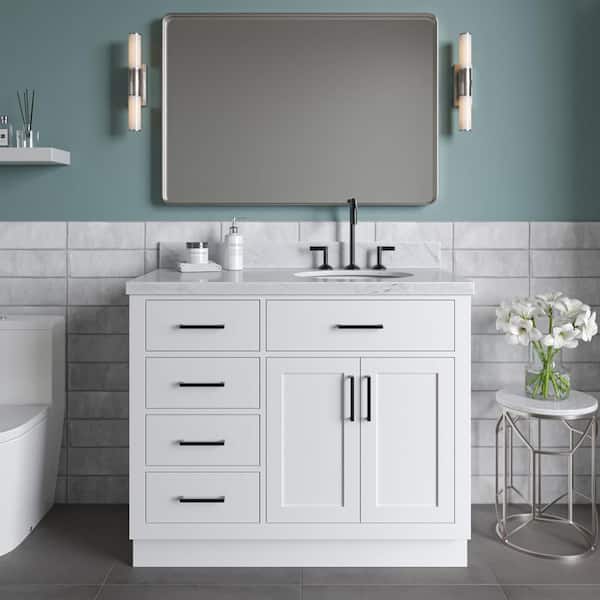 ARIEL Hepburn 43 in. W x 22 in. D x 36 in. H Bath Vanity in White with Carrara Marble Vanity Top in White with White Basin