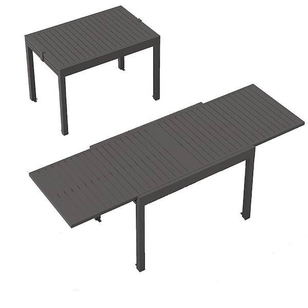 Zeus & Ruta 71 in. x 32 in. x 30 in. Dark Brown Aluminum Patio Extendable Dining Table 35-71 in. with E-Coating for Lawn Porch