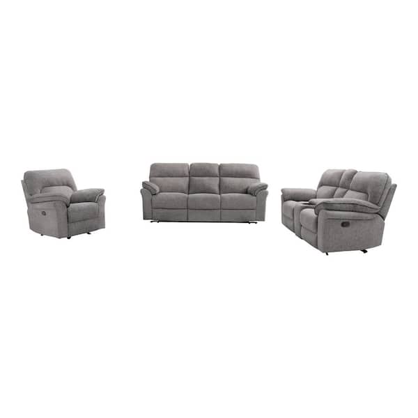 Furniture of America Monku 3-Piece Light Gray Polyester Reclining Living Room Set