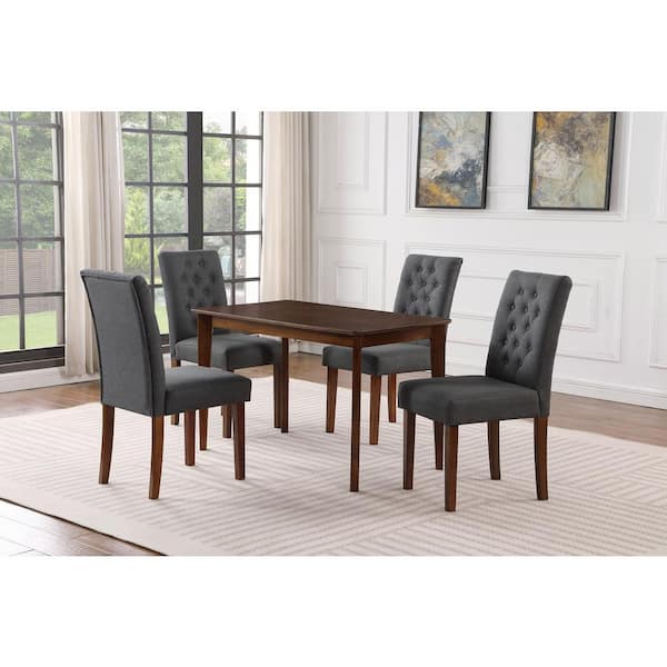 Dwell Home Inc Ashland 5 Piece Rectangle Walnut Solid Wood Top