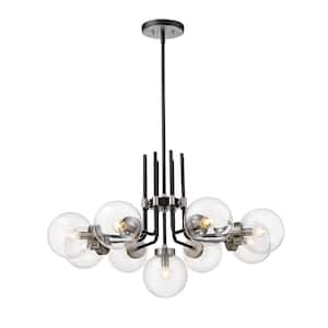 Parsons 9-Light Matte Black Plus Brushed Nickel Chandelier with Glass Shade