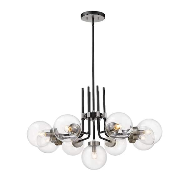 Unbranded Parsons 9-Light Matte Black Plus Brushed Nickel Chandelier with Glass Shade