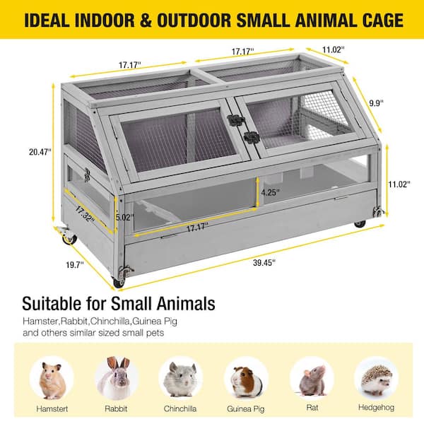 Aivituvin-AIR62 Large Guinea Pig Cage & Wooden Habitat, Gray