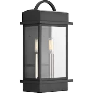 Santee Collection 2-Light Matte Black Clear Beveled Glass Farmhouse Outdoor Large Medium Lantern Light