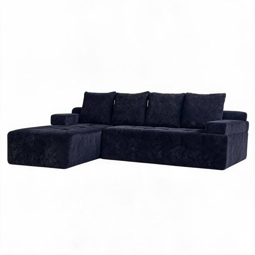 Modern Style 102 in. Square Arms 4-piece Chenille L-Shaped Sectional Sofa with Storage and Charging in Black price history on PriceWatchPro