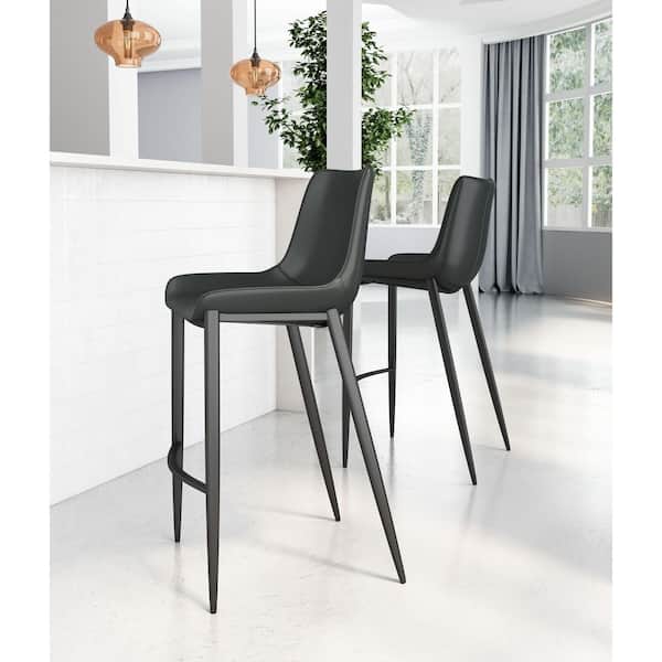 Magnus Black 29.9 in. Solid Back Plywood Frame Barstool with Faux Leather Seat-(Set of 2)