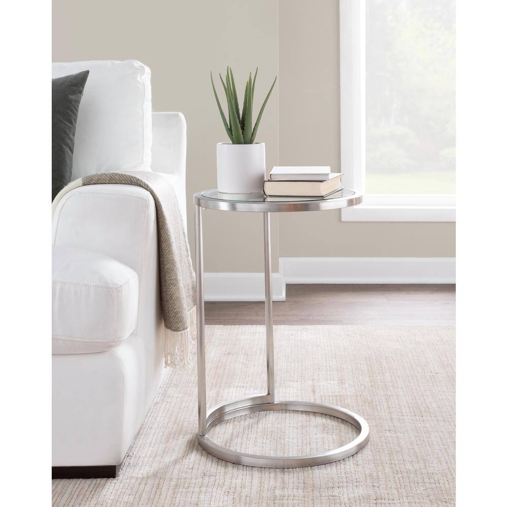 Stainless Steel and Glass Round End Table, 16 in