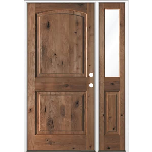 Krosswood Doors 50 in. x 80 in. Knotty Alder 2Panel Arch-Top Left-Hand/Inswing Clear Glass True Black Stain Wood Prehung Front Door RHSL
