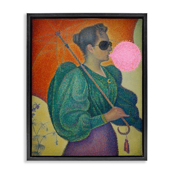 Stupell Industries Impressionist Woman and Bubblegum by Daphne Polselli Black Floater Frame People Graphic Art Print 31 in. x 25 in.