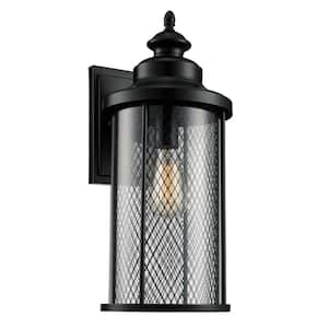 Stewart 20 in. 1-Light Black Outdoor Wall Light Fixture with Mesh Frame and Clear Glass
