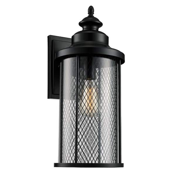 Bel Air Lighting Stewart 20 in. 1-Light Black Outdoor Wall Light Fixture with Mesh Frame and Clear Glass